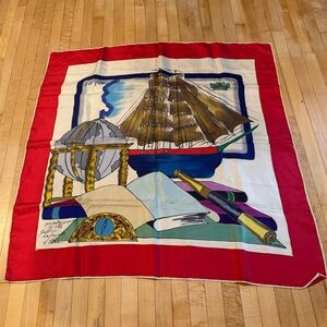 Galeries Lafayette Paris hand painted vintage silk scarf